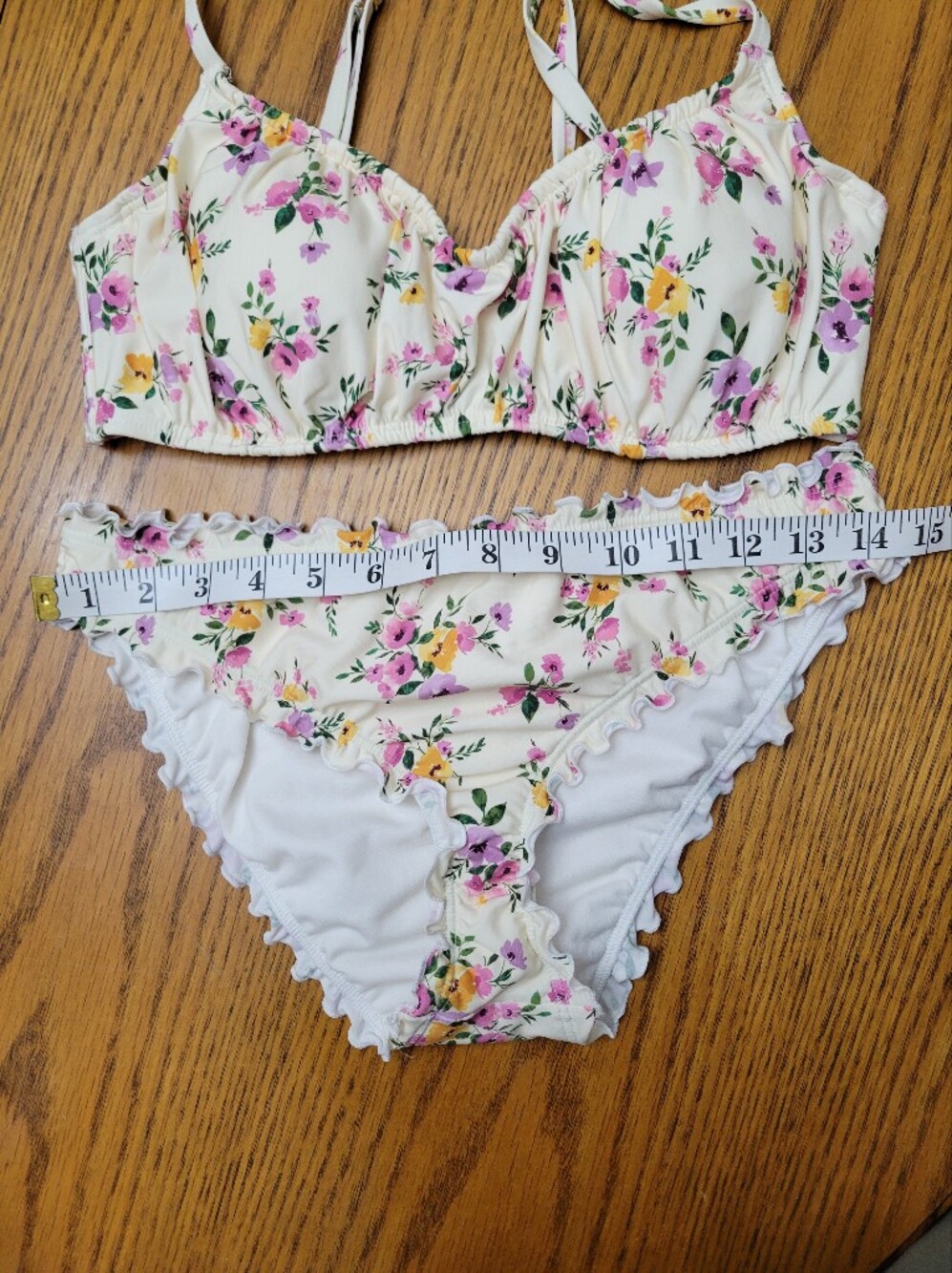 Shade & Shore Ditsy Floral Bikini Set 34D Top Cheeky Ruffle Bottoms Medium - Picture 10 of 14
